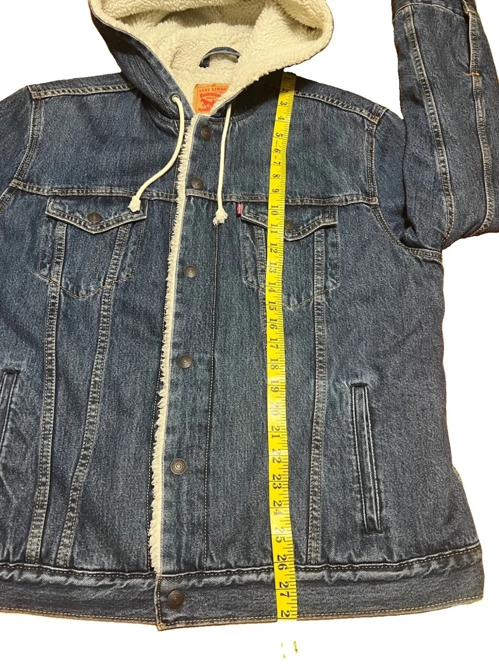 Levi's Sherpa Hooded Denim Jacket Mens Blue Large Trucker 85244-0000 EUC